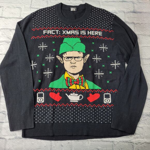 The Office Dwight Elf Fact Xmas is Here Ugly Christmas Sweater - Picture 4 of 7
